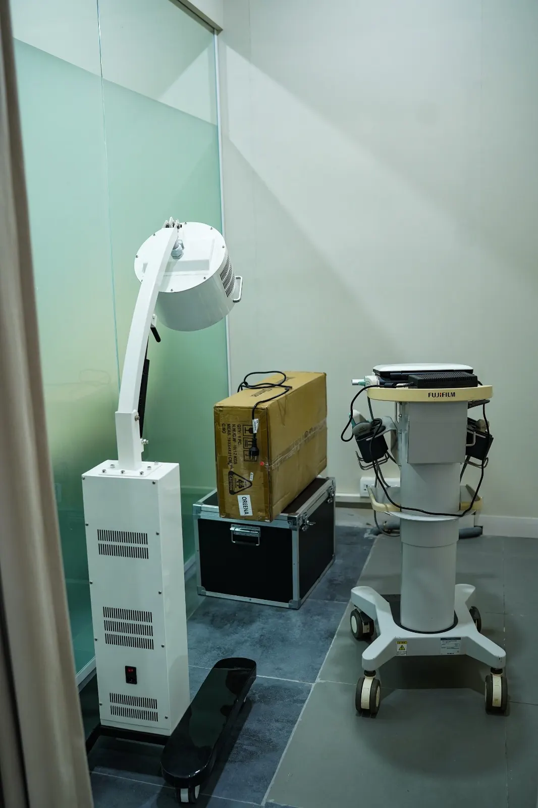 Clinical equipment positioned within a treatment room